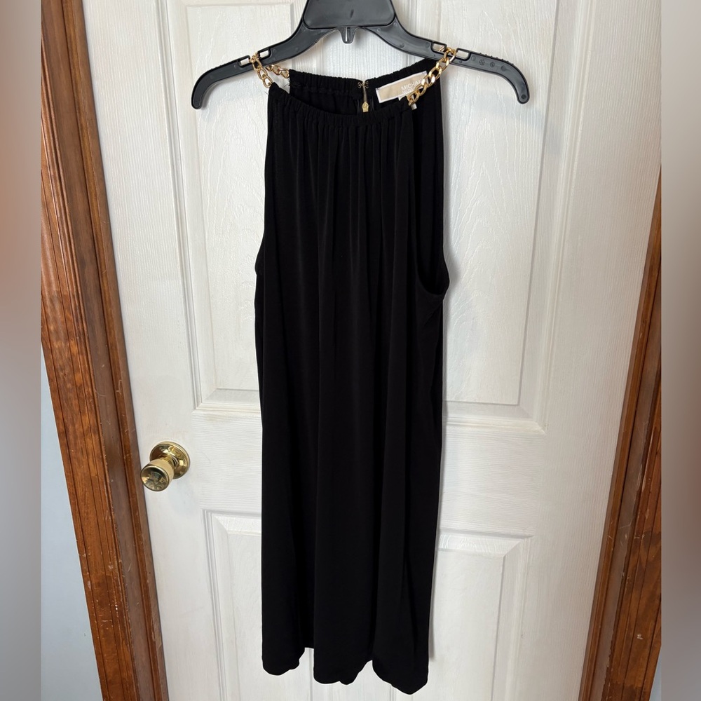 Michael Michael Kors Large black halter dress with Gold Chain Straps